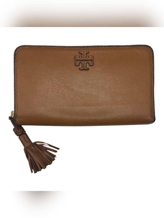 Tory Burch Handbags - Tory Burch Brown Leather Zip Wallet with Braided Trim And Tassel
